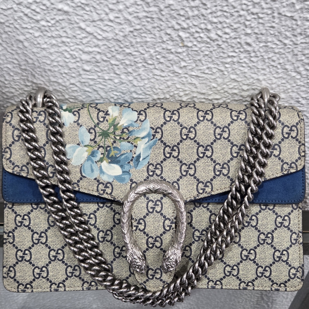 GG Supreme Monogram Blooms Medium Dionysus Shoulder Bag Beige Navy Vintage Blue